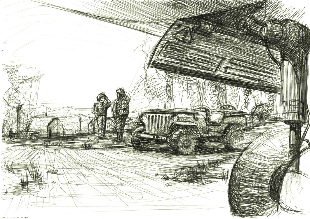 1062x751 Military Outpost Scenery Sketch By Loccorico - Scenery Sketch