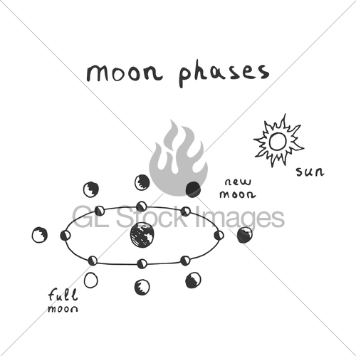 500x500 Vector Hand Drawn Moon Phases Scheme. Sketch Lunar Phases Gl - Scheme Sketch