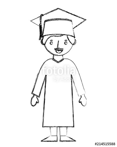 400x500 School Boy In Graduation Clothes And Hat Vector Illustration - School Boy Sketch