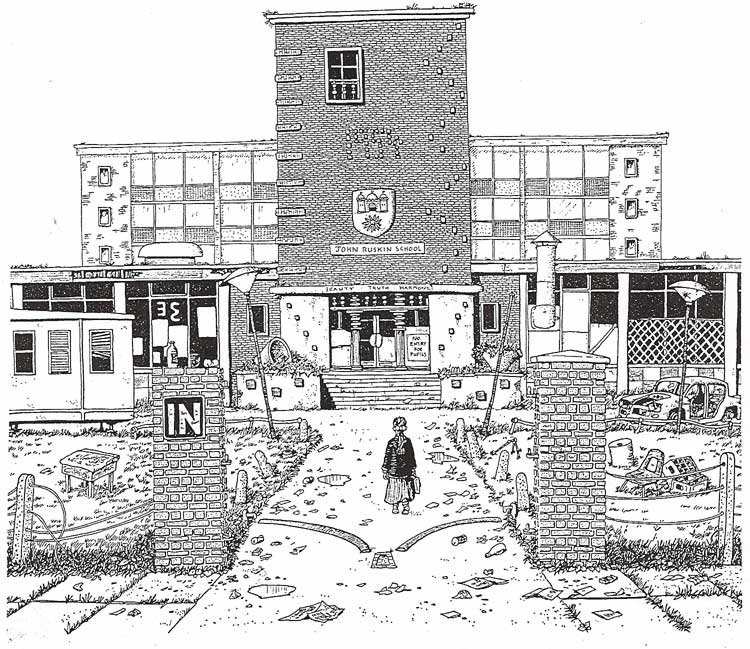 750x649 Illustrator Portfolio - School Building Sketch
