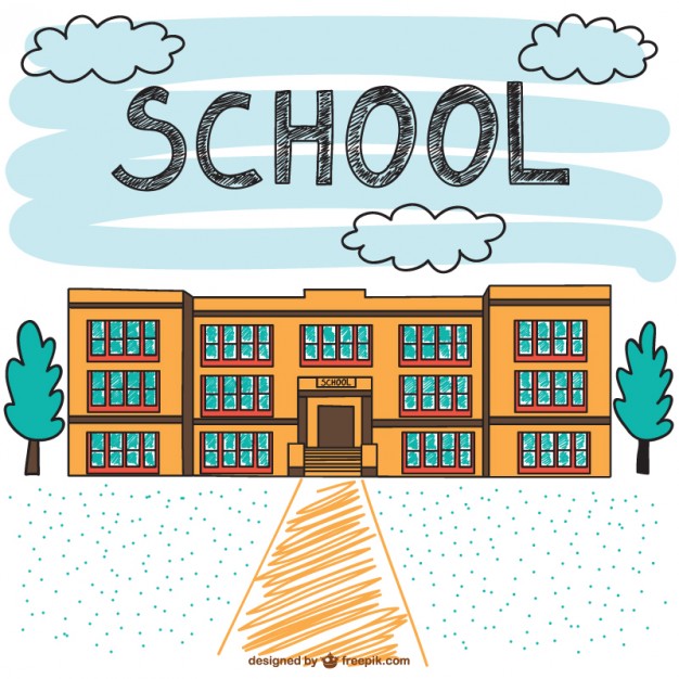 626x626 School Building Hand Drawn Scene Vector Free Download - School Building Sketch