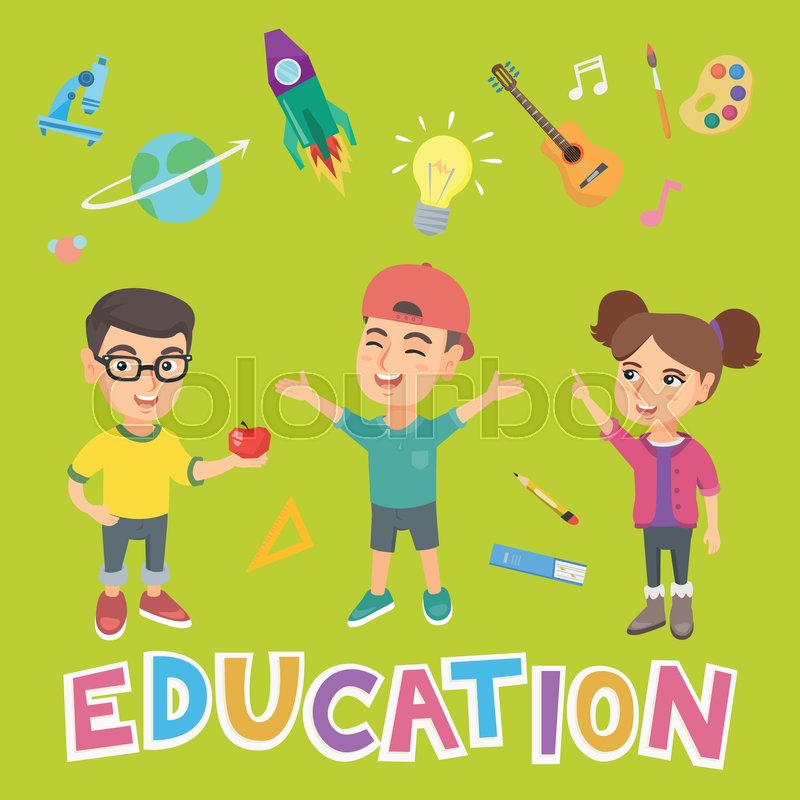 800x800 Happy Caucasian School Children Standing On The Background Of - School Children Sketch