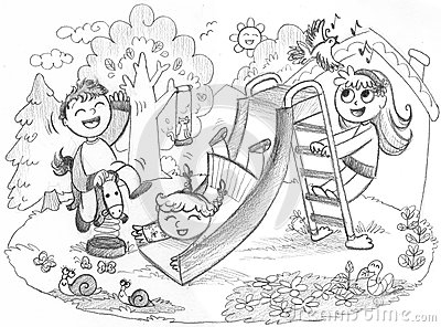 400x296 Playground Clipart Sketch - School Children Sketch
