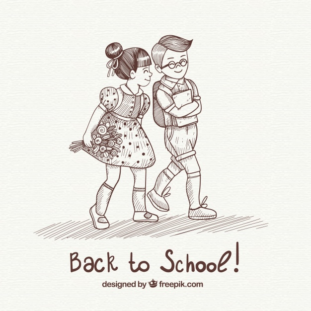 626x626 Vintage Children Sketches Going To The School Background Vector - School Children Sketch