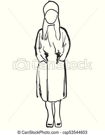 364x470 Schoolgirl Sketch. Vector Illustration. Child In The Dress. - School Girl Sketch