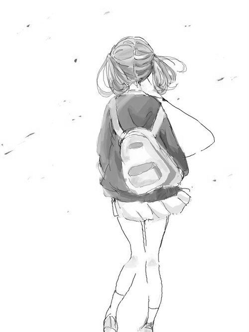 500x667 Anime Bag Monochrome Sketch Anime Girl School Girl Tarters3 - School Girl Sketch
