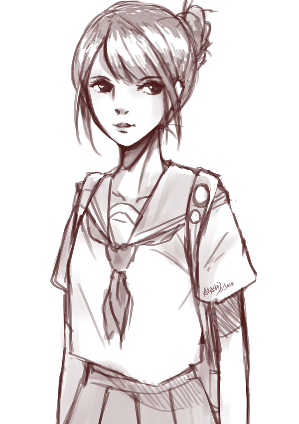 600x849 School Girl Sketch By On @ - School Girl Sketch