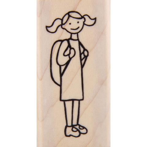 480x480 Wood Stamp - School Girl Sketch