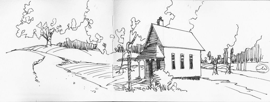 1024x387 Urban Sketchers Midwest Shoal Creek Living History Museum - School House Sketch