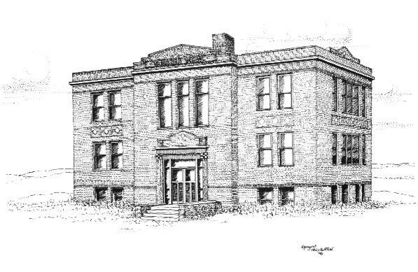 597x389 Houses Ink. Pen Drawing, Prairie Schoolhouse, Montana - School House Sketch