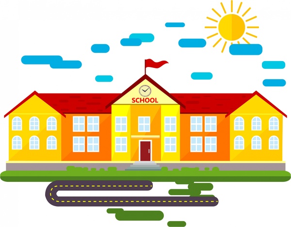 600x468 School Front Sketch Two Storey Classical Design Free Vector In - School Sketch