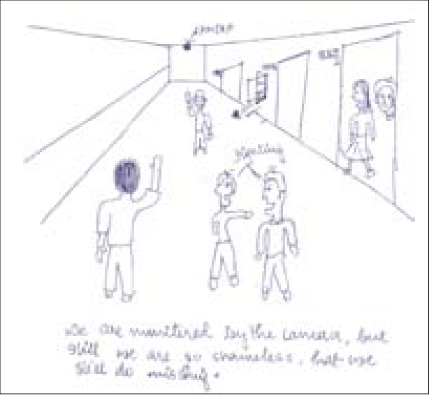 614x571 Student Sketch Showing Their Activities In The School Corridors - School Sketch