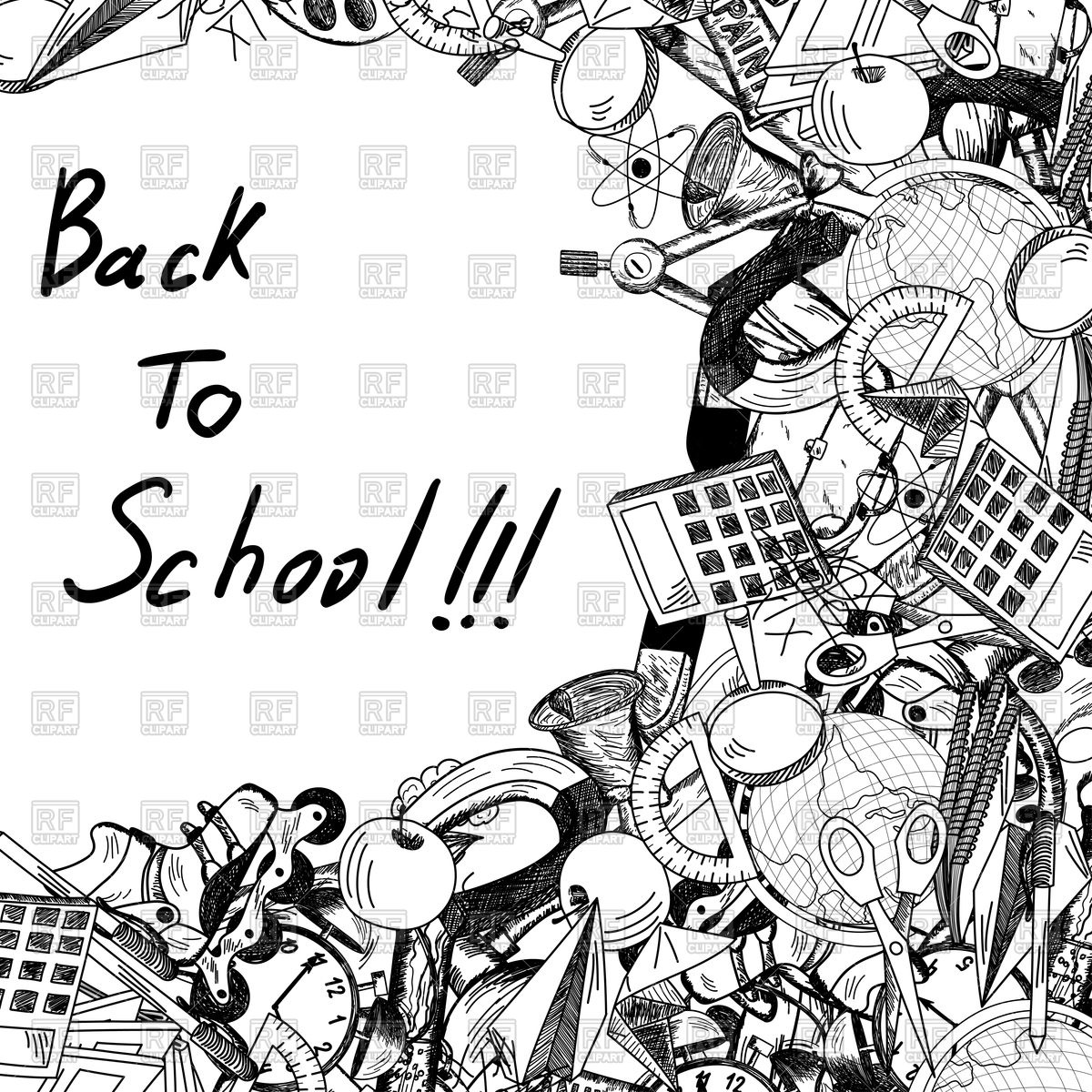1200x1200 Back To School Title With Sketch Drawing Frame Vector Image - School Sketch