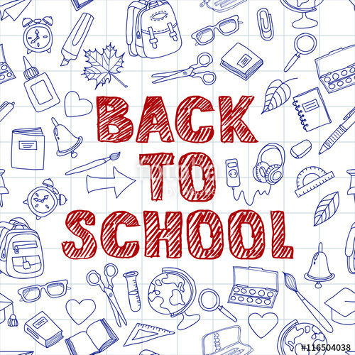 500x500 Doodle School Supplies Vector Background. Back To School Hand - School Supplies Sketch