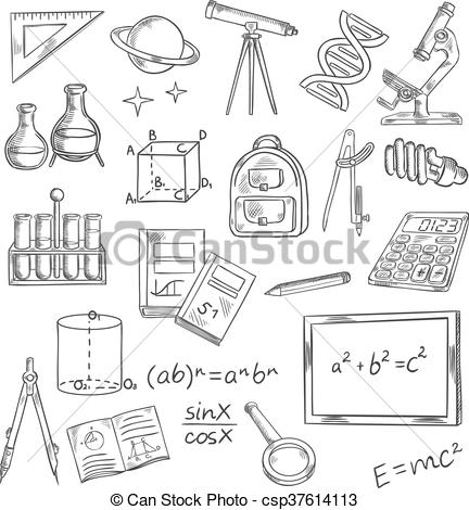 432x470 Education Icons With School Supplies And Equipment. Education And - School Supplies Sketch