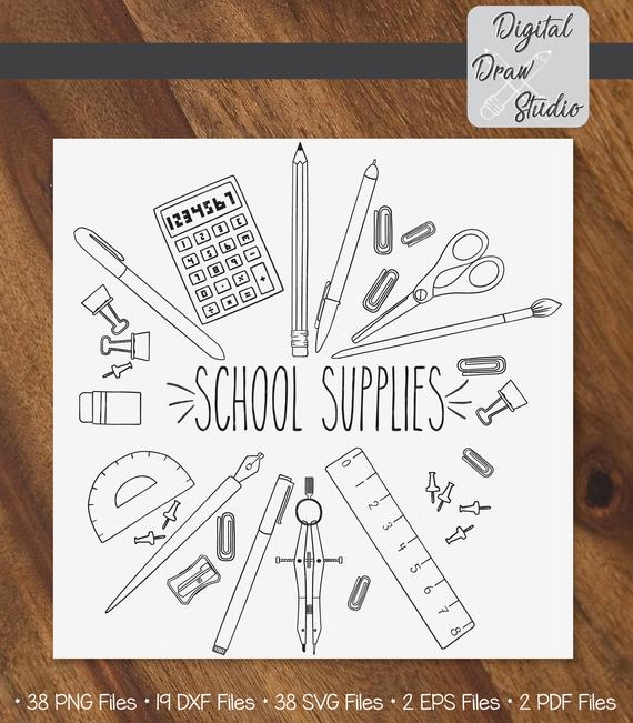 570x651 School Supplies Svg 19 Hand Sketch Vector Craft Math Etsy - School Supplies Sketch