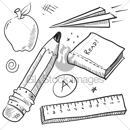 500x500 School Supplies Sketch Gl Stock Images - School Supplies Sketch