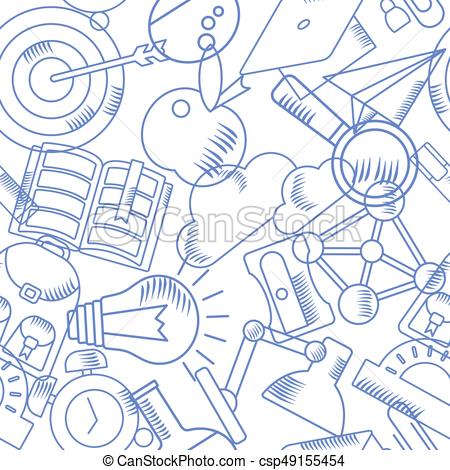 450x470 School Pattren Violet. Back To School. Seamless Pattern With - School Supplies Sketch