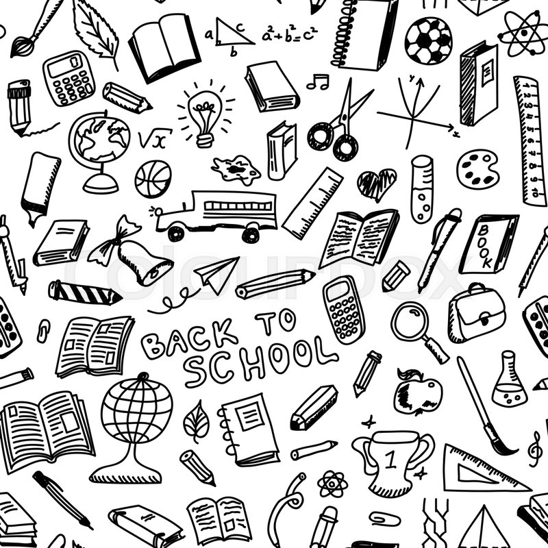 800x800 School Supplies Sketch Seamless Pattern In Doodle Style, Vector - School Supplies Sketch