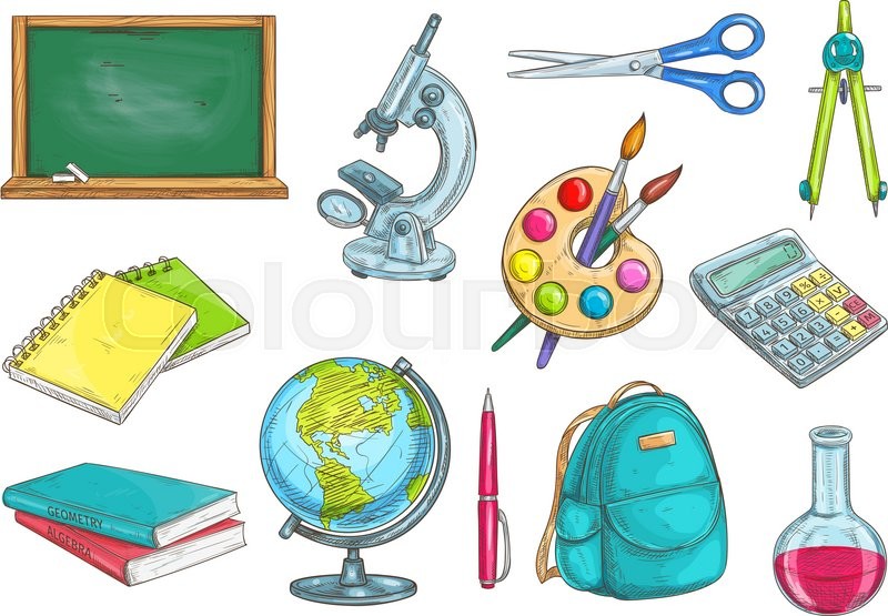 800x555 Back To School School Supplies Icons. Vector Sketch Elements Of - School Supplies Sketch