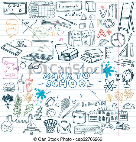 450x470 Back To School Supplies Sketchy Notebook Doodles Set With - School Supplies Sketch