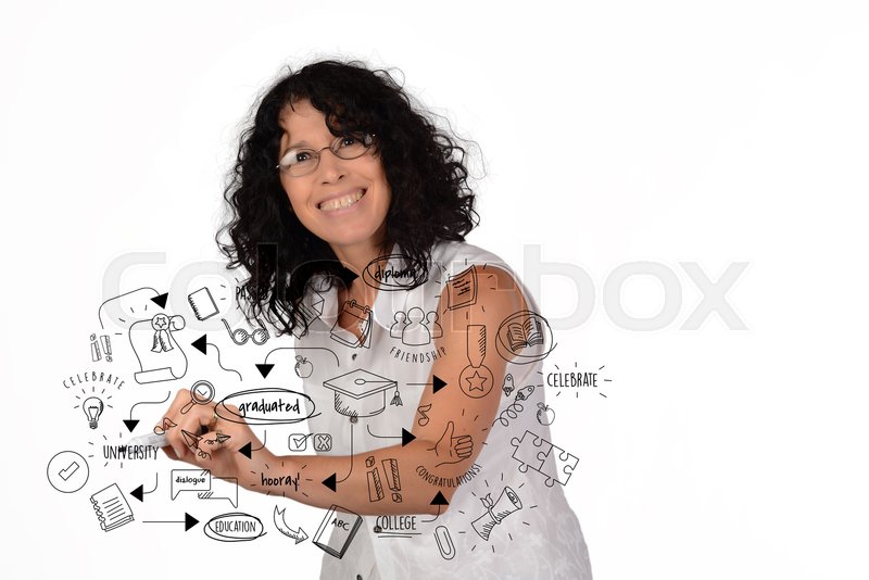 800x534 Portrait Of Beautiful School Teacher Writing Graduation Sketch - School Teacher Sketch