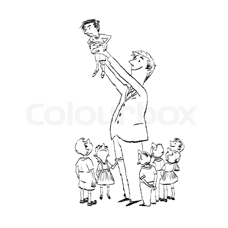 800x800 School Teacher Of Elementary Grades And Children, Hand Drawn - School Teacher Sketch