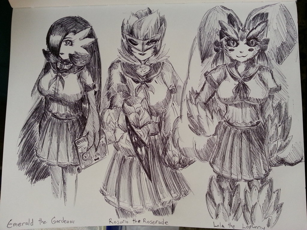 1024x768 Pokemon - School Uniform Sketch