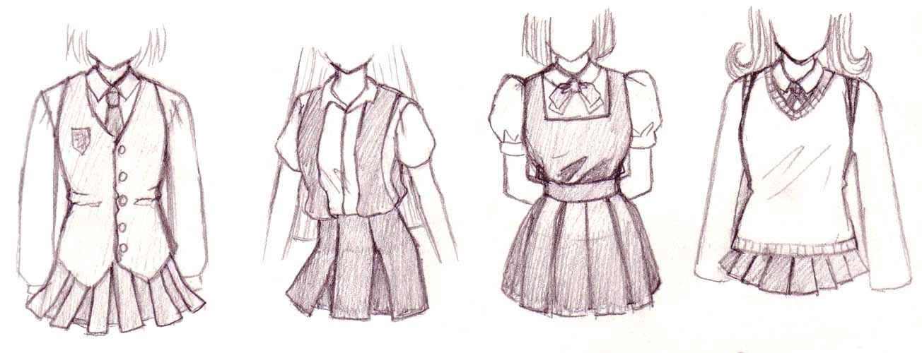 1304x500 How To Draw Anime Outfits Aside From The Common Sailor Uniform - School Uniform Sketch
