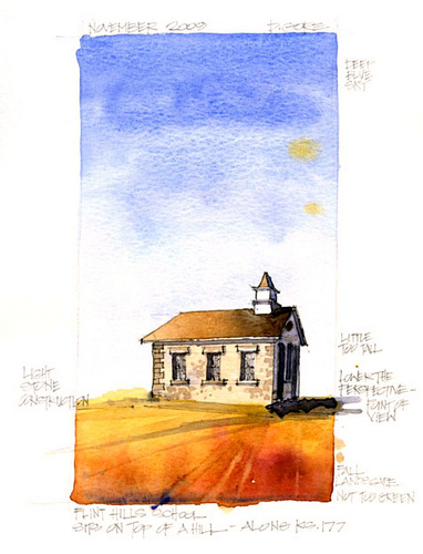 382x500 Schoolhouse Sketch Sketch In A Watercolor Moleskine. This - Schoolhouse Sketch