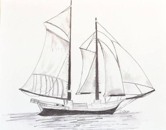 Schooner Sketch at PaintingValley.com | Explore collection of Schooner ...