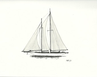 340x270 Sailboat Sketch Etsy - Schooner Sketch