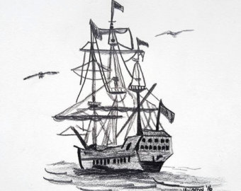 340x270 Schooner Sketch Etsy - Schooner Sketch