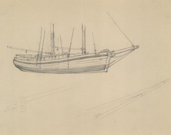 550x435 Untitled. (Sketch Of A Schooner). The Old Print Shop - Schooner Sketch
