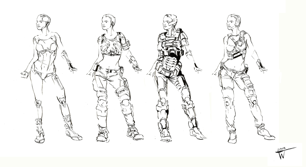 1000x548 Sci Fi Ladies Character Design Sketches Thomas Williams Concept Art - Sci Fi Sketches