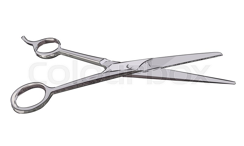 800x480 Vector Color Sketch Of Scissors For A Hairstyle. Hand Drawn - Scissors Sketch