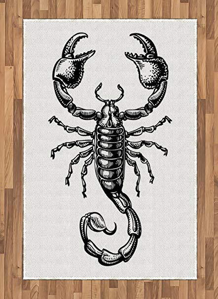 442x606 Ambesonne Zodiac Scorpio Area Rug, Monochrome Sign - Scorpion Tattoo Sketch