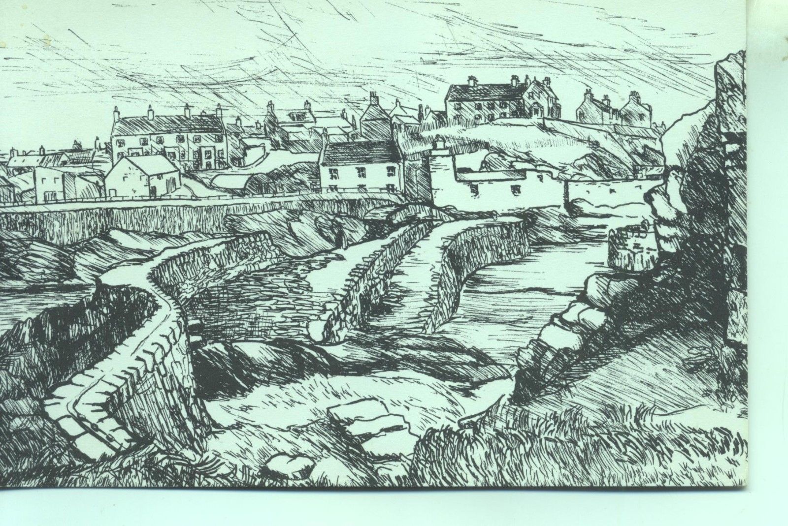 1600x1069 Portsoy Harbour Banffshire Scotland Sketch Postcard - Scotland Sketch
