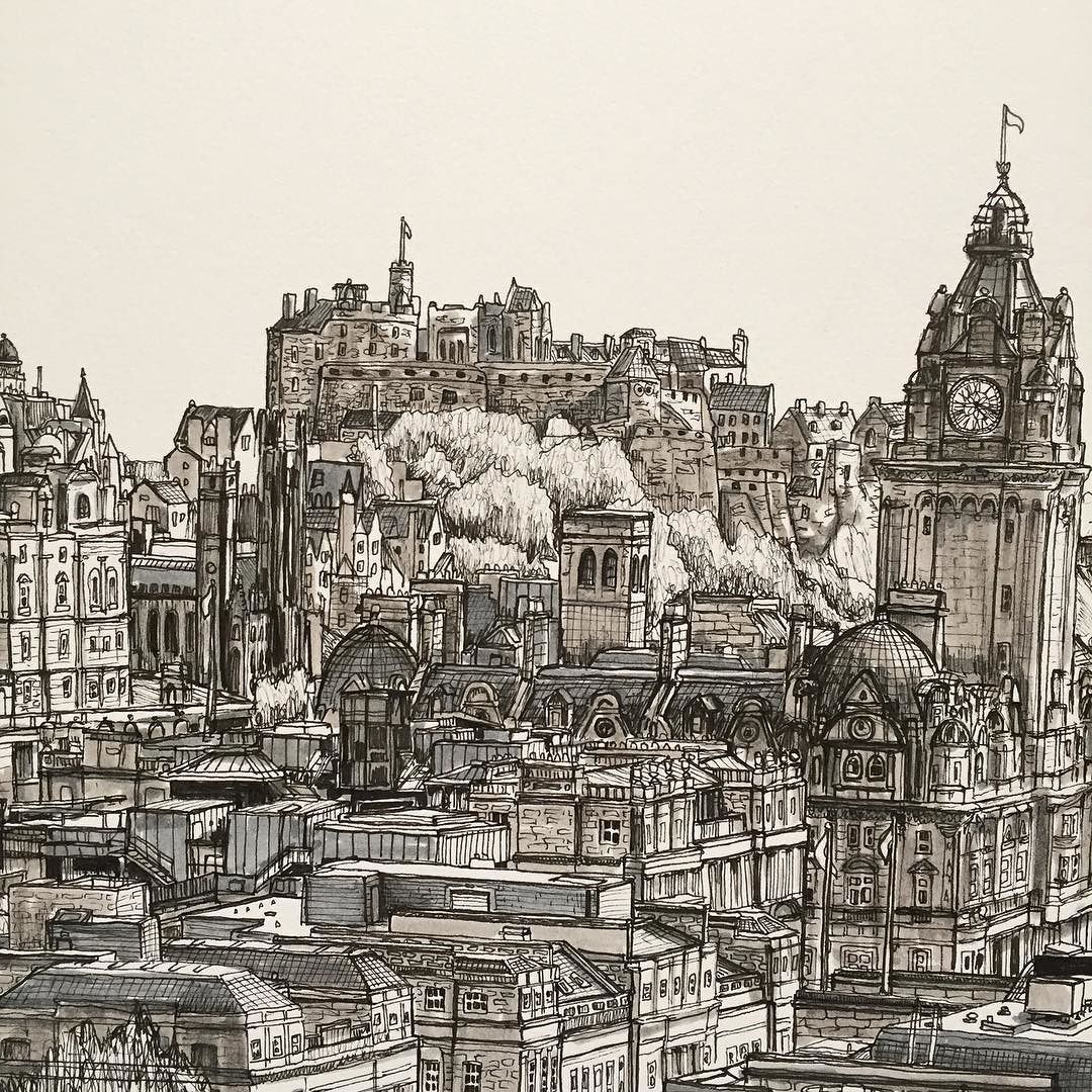 1080x1080 A Closeup Of My Edinburgh Drawing. - Scotland Sketch
