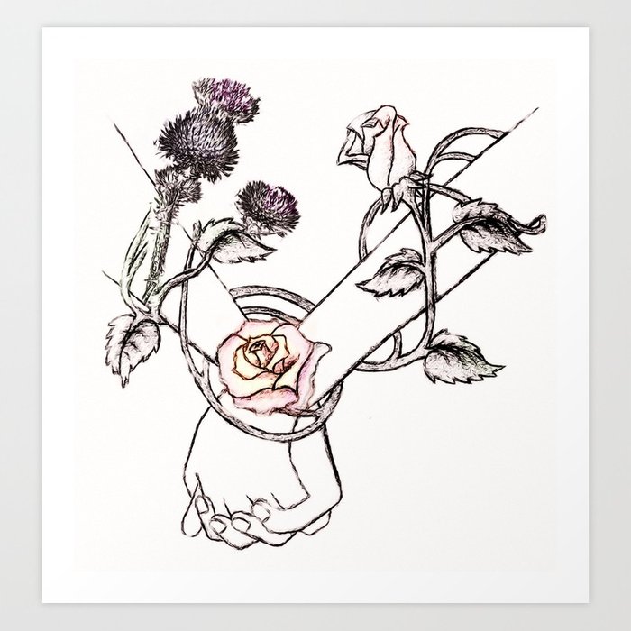 700x700 English Rose And Scottish Thistle Art Print By Teresa0223 Society6 - Scottish Thistle Sketch