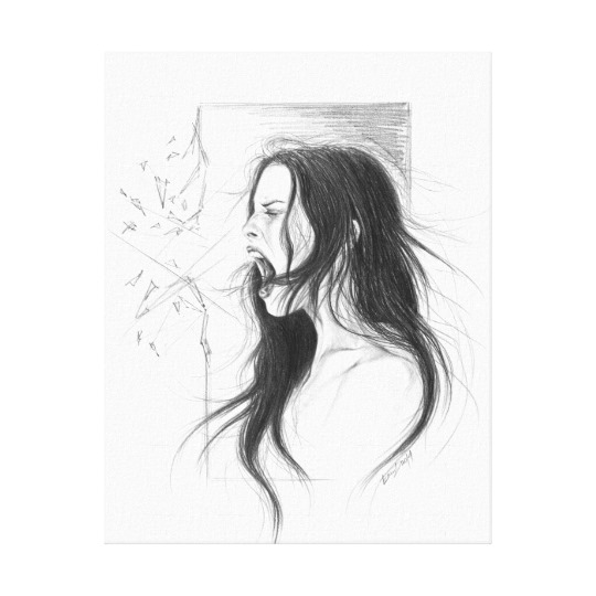 540x540 Screaming Angry Woman Pencil Drawing Art Canvas Print Zazzle.ca - Screaming Face Sketch