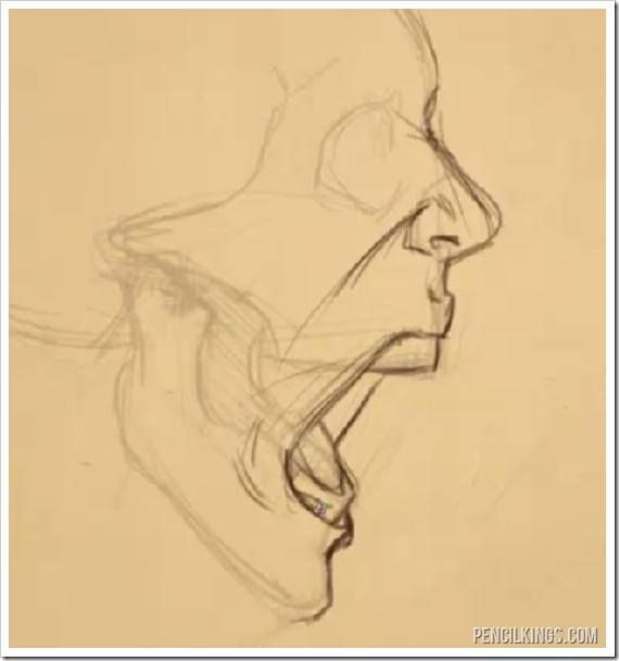 570x608 Drawing A Screaming Mouth Adding Skin Stones - Screaming Face Sketch