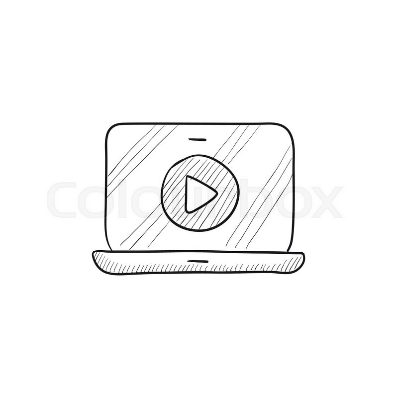 800x800 Laptop With Play Button On Screen Vector Sketch Icon Isolated On - Screen Sketch