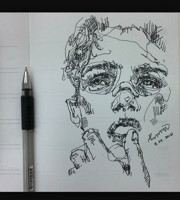 610x679 Distant Eyes Sad Guys - Scribble Sketch