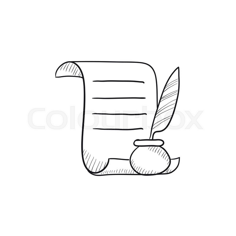800x800 Paper Scroll With Feather Pen Vector Sketch Icon Isolated On - Scroll Sketch
