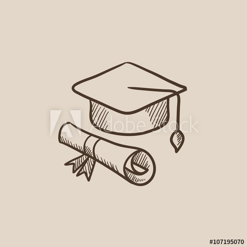 500x500 Graduation Cap With Paper Scroll Sketch Icon. - Scroll Sketch