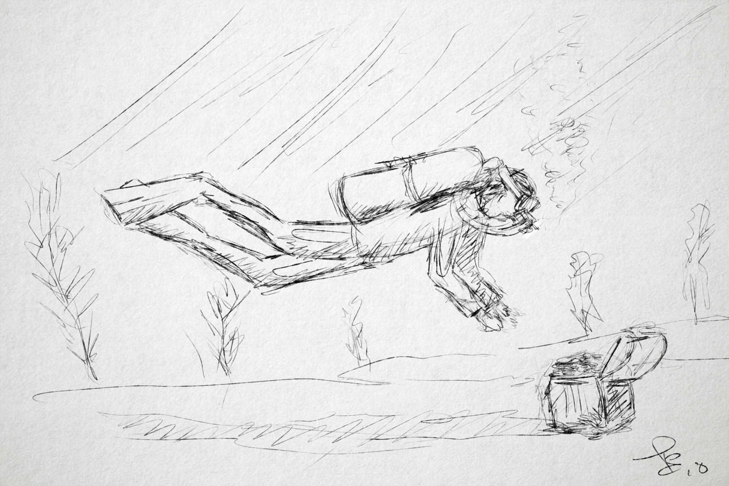 1500x1000 March 25th - Scuba Diver Sketch