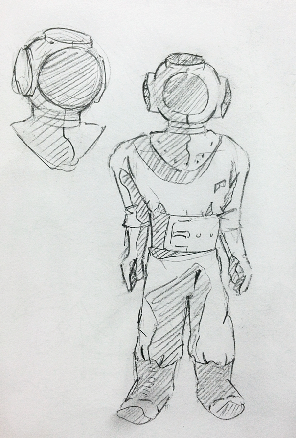 605x894 Old Scuba Diver Sketch By Genowhirl66 - Scuba Diver Sketch