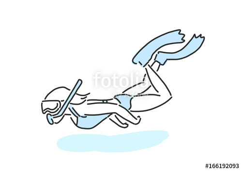 500x354 People On The Beach. Scuba Diving. Summer Time. Hand Drawn. Line - Scuba Diver Sketch