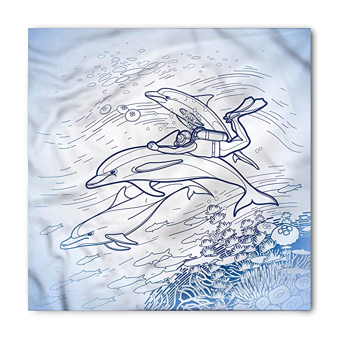 679x679 Ambesonne Sea Animals Bandana, Sketch Scuba Diver - Scuba Diver Sketch